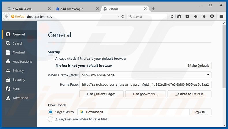Verwijder search.yourcurrentnewsnow.com als startpagina in Mozilla Firefox