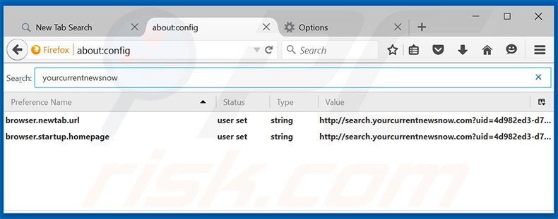 Verwijder search.yourcurrentnewsnow.com als standaard zoekmachine in Mozilla Firefox