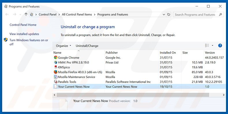 search.yourcurrentnewsnow.com browser hijacker verwijdering via het Controle Paneel