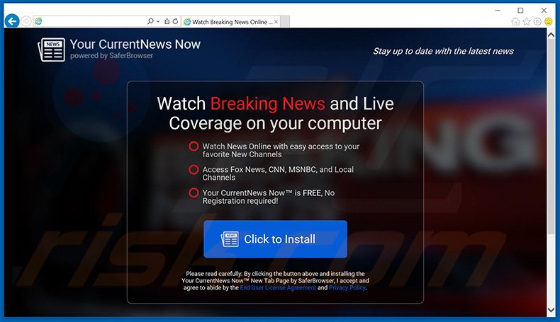 Website ter promotie van de Your Current News Now browser hijacker