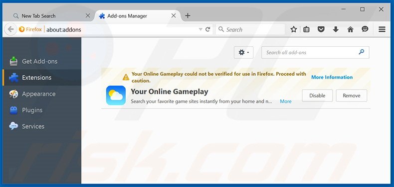 Verwijder search.youronlinegameplay.com gerelateerde Mozilla Firefox extensies