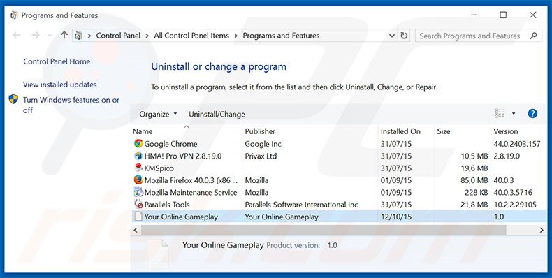 search.youronlinegameplay.com browser hijacker verwijdering via het Controle Paneel