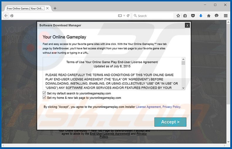 Website gebruikt om search.youronlinegameplay.com browser hijacker te promoten
