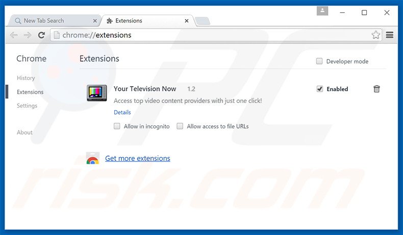 Verwijder search.yourtelevisionnow.com gerelateerde Google Chrome extensies