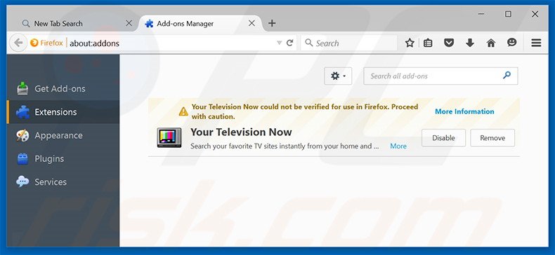 Verwijder search.yourtelevisionnow.com gerelateerde Mozilla Firefox extensies