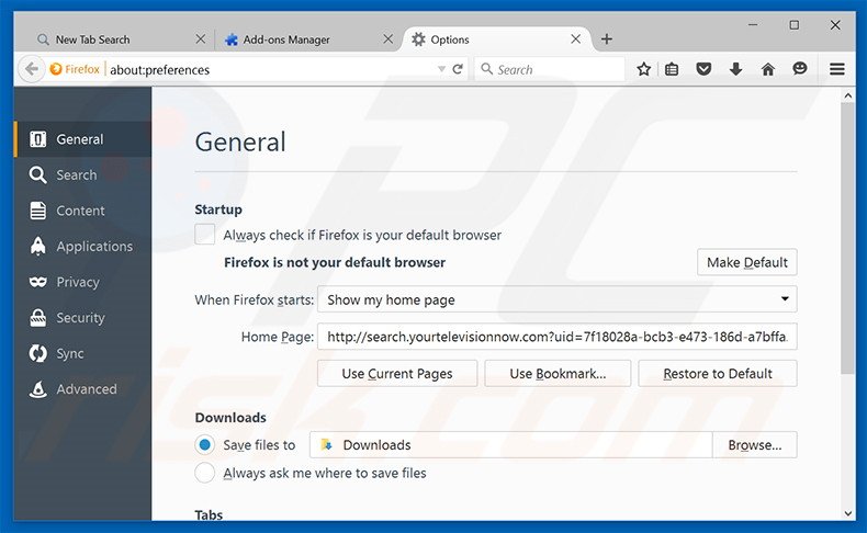 Verwijder search.yourtelevisionnow.com als startpagina in Mozilla Firefox