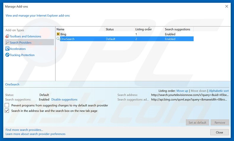 Verwijder de search.yourtelevisionnow.com zoekmachine uit Internet Explorer