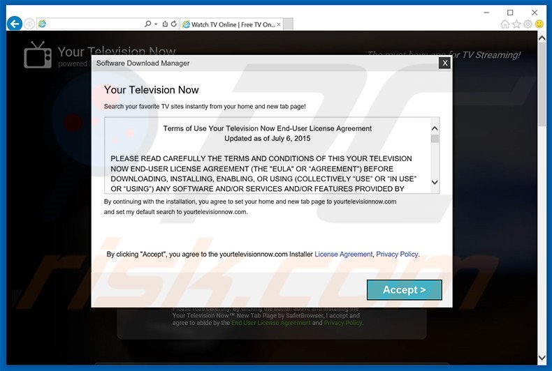 Website promoot Your Television Now browser hijacker