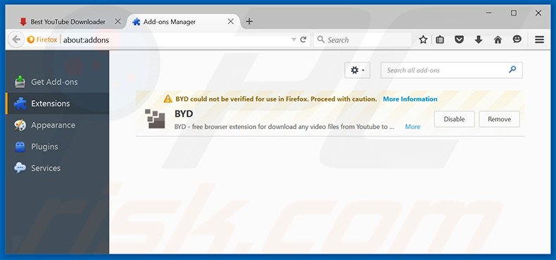 Verwijder de Best YouTube Downloader advertenties uit Mozilla Firefox stap 2