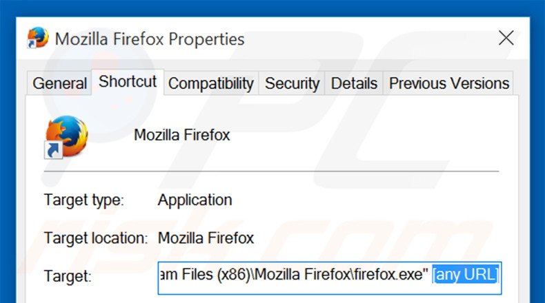 Verwijder bing.com als doel van de Mozilla Firefox snelkoppeling stap 2