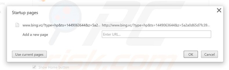 Verwijder bing.vc als startpagina in Google Chrome