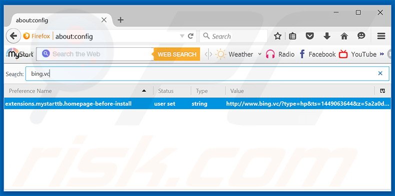 Verwijder bing.vc als standaard zoekmachine in Mozilla Firefox