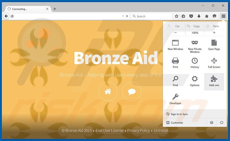 Verwijder de Bronze Aid advertenties uit Mozilla Firefox stap 1