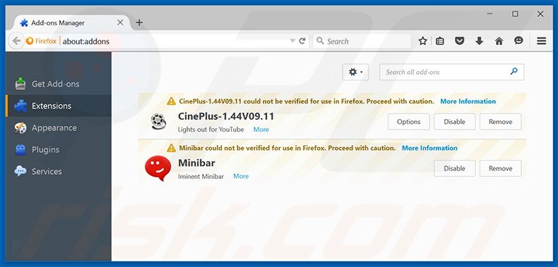 Verwijder de Bronze Aid advertenties uit Mozilla Firefox stap 2