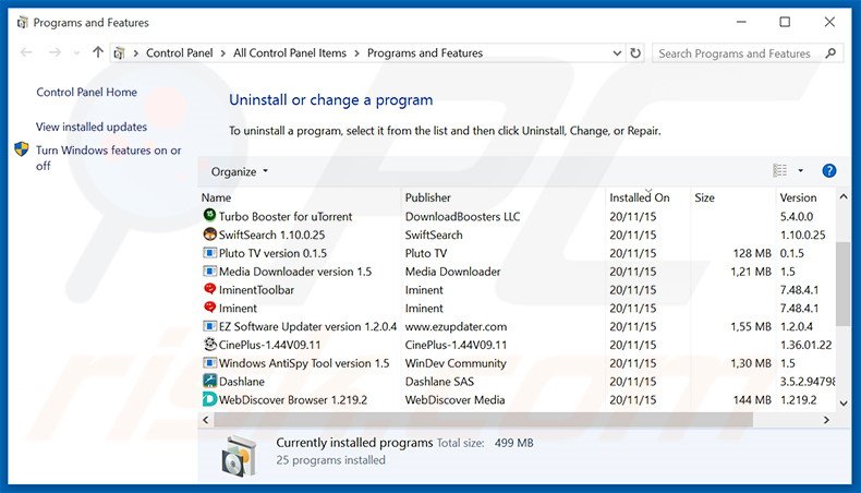 Bronze Aid adware verwijdering via het Controle Paneel