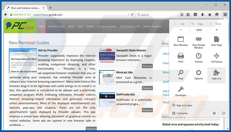 Verwijder Chromium advertenties uit Mozilla Firefox stap 1