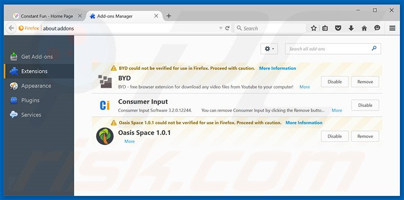 Verwijder de Constant Fun advertenties uit Mozilla Firefox stap 2