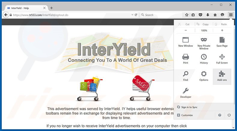 Verwijder de Interstitial Information advertenties uit Mozilla Firefox stap 1