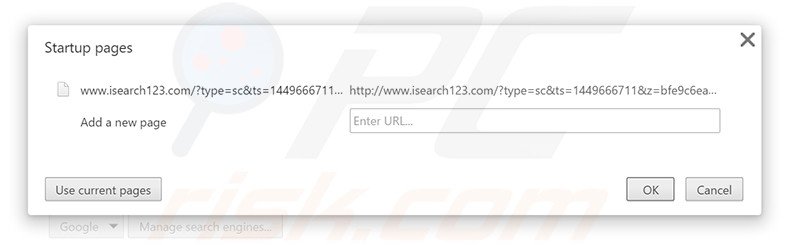 Removing isearch123.com from Google Chrome homepage