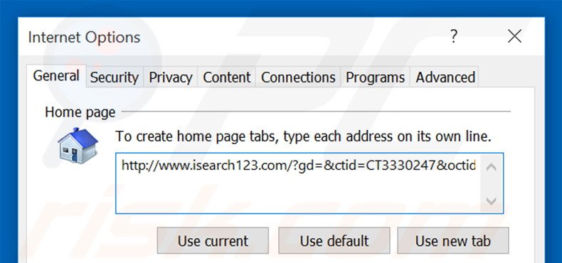Removing isearch123.com from Internet Explorer homepage