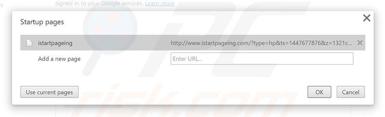 Verwijder istartpageing.com zls startpagina in Google Chrome