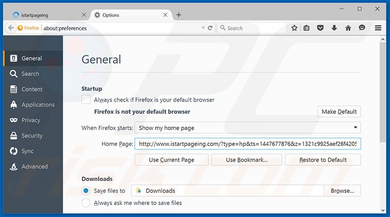Verwijder istartpageing.com als startpagina in Mozilla Firefox