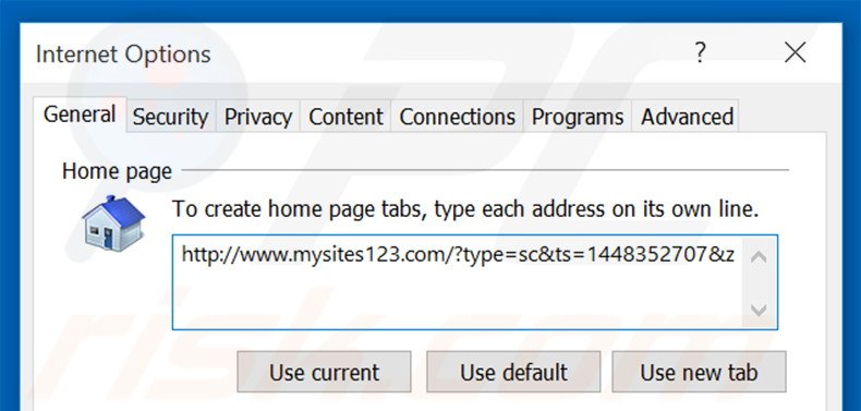 Verwijder mysites123.com als startpagina in Internet Explorer