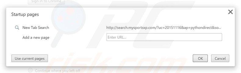 Verwijder search.mysportsxp.com als startpagina in Google Chrome