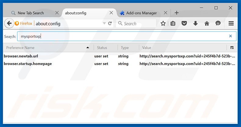 Verwijder search.mysportsxp.com als standaard zoekmachine in Mozilla Firefox
