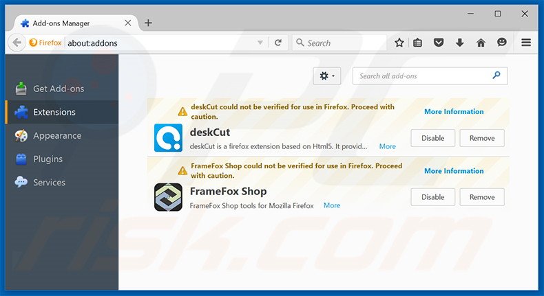 Verwijder aan  mysurfing123.com gerelateerde Mozilla Firefox extensies