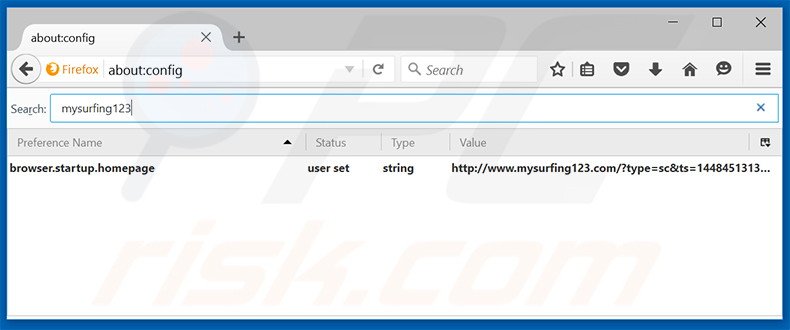 Verwijder mysurfing123.com als standaard zoekmachine in Mozilla Firefox