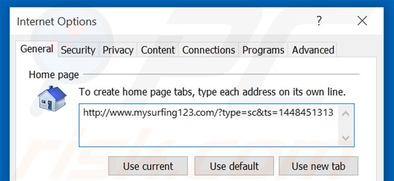 Verwijder mysurfing123.com als startpagina in Internet Explorer