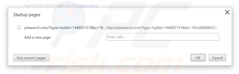 Verwijder piesearch.com als startpagina in Google Chrome