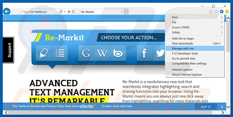 Verwijder de Re-Markit advertenties uit Internet Explorer stap 1