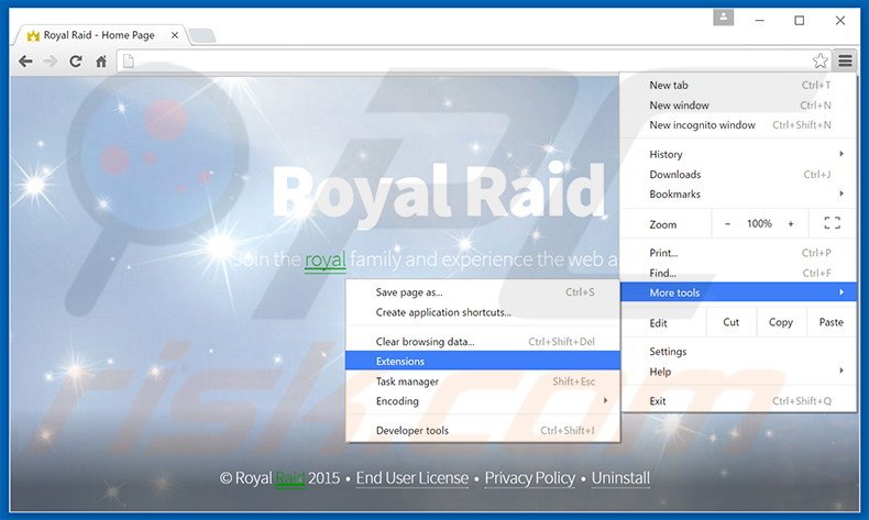 Verwijder de Royal Raid advertenties uit Google Chrome stap 1