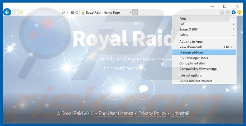 Verwijder de Royal Raid advertenties uit Internet Explorer stap 1