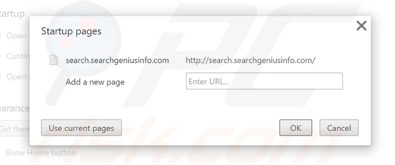 Verwijder search.searchgeniusinfo.com als startpagina in Google Chrome