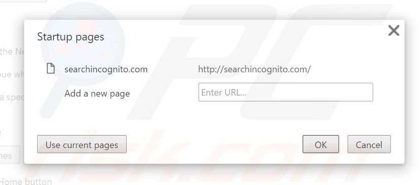Verwijder searchincognito.com als startpagina in Google Chrome
