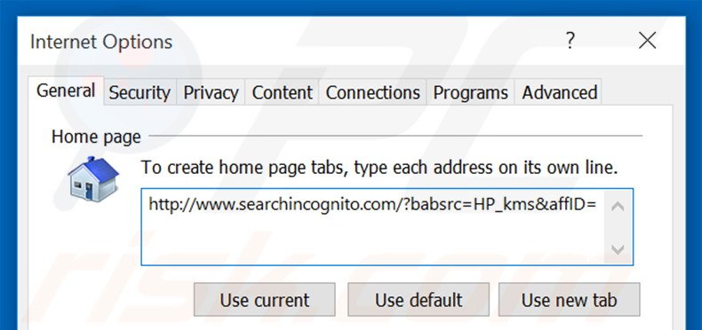 Verwijder searchincognito.com als startpagina in Internet Explorer