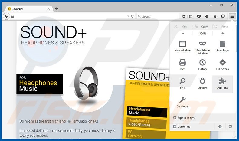 Verwijder de Sound+ advertenties uit Mozilla Firefox stap 1