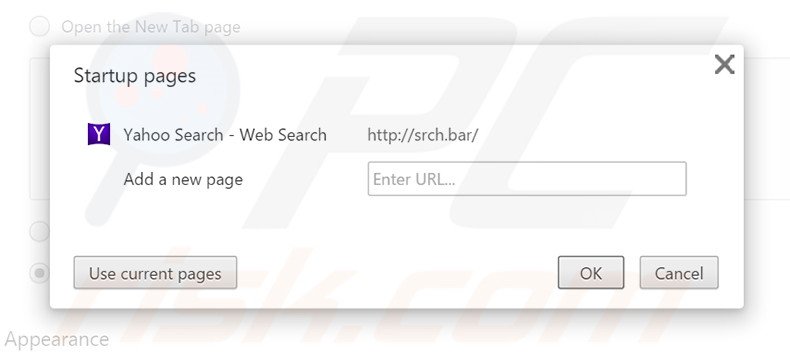 Verwijder srch.bar als startpagina in Google Chrome