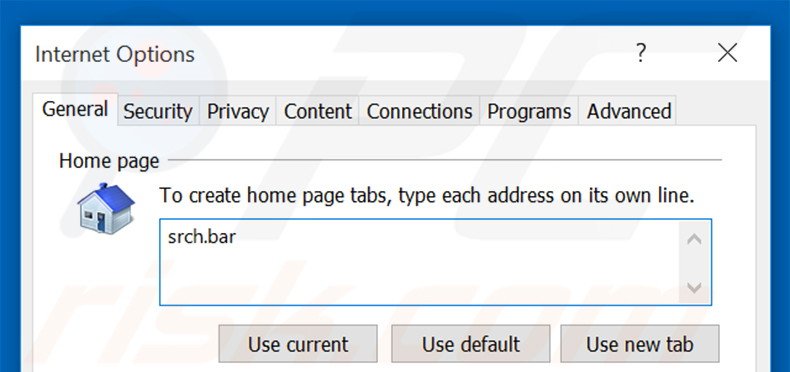 Verwijder srch.bar als startpagina in Internet Explorer