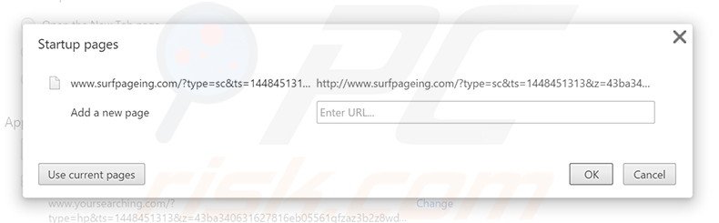 Verwijder surfpageing.com als startpagina in Google Chrome
