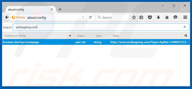 Verwijder surfpageing.com als standaard zoekmachine in Mozilla Firefox 