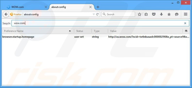 Verwijder wow.com als standaard zoekmachine in Mozilla Firefox