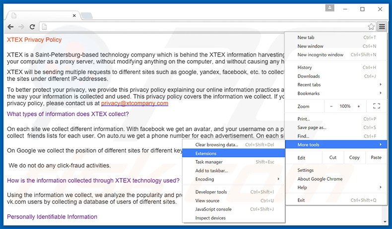 Verwijder de XTEX advertenties uit Google Chrome stap 1
