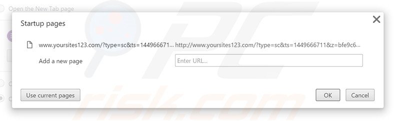 Verwijder yoursites123.com als startpagina in Google Chrome
