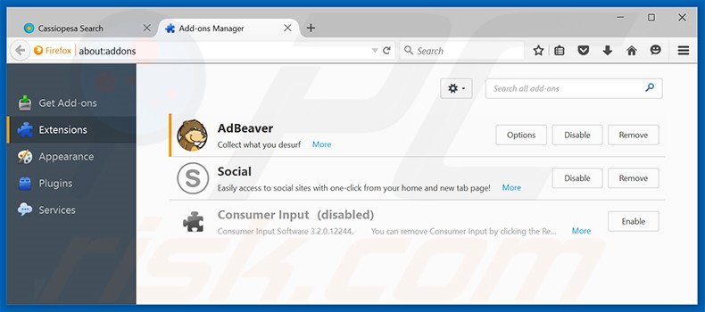 Verwijder de AdBeaver advertenties uit Mozilla Firefox stap 2