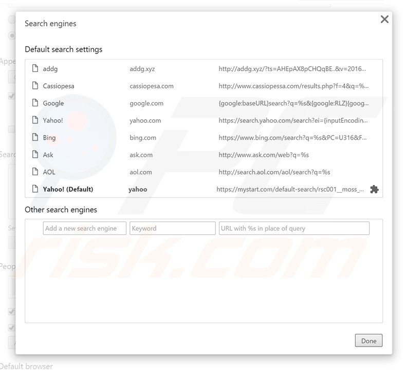 Verwijder addg.xyz als standaard zoekmachine in Google Chrome