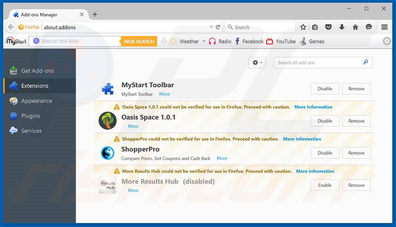 Verwijder aan addg.xyz gerelateerde Mozilla Firefox extensies